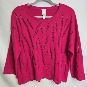 WynneLayers Cotton Pointelle Stitch‎ Knit Sweater, Pink, Women's Size Large
